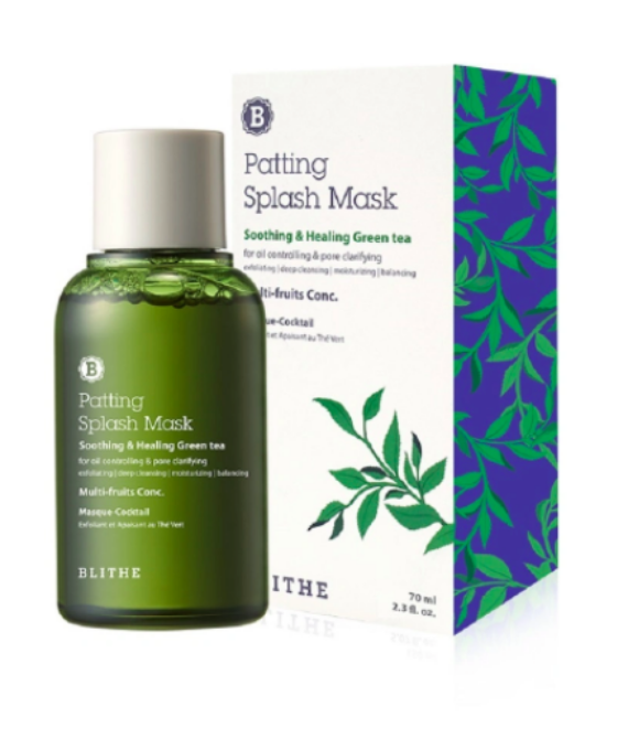 Сплэш-маска BLITHE для восстановления кожи с маслом Чайного Дерева и Зеленым Чаем Soothing&Healing Green Tea, 70 мл.