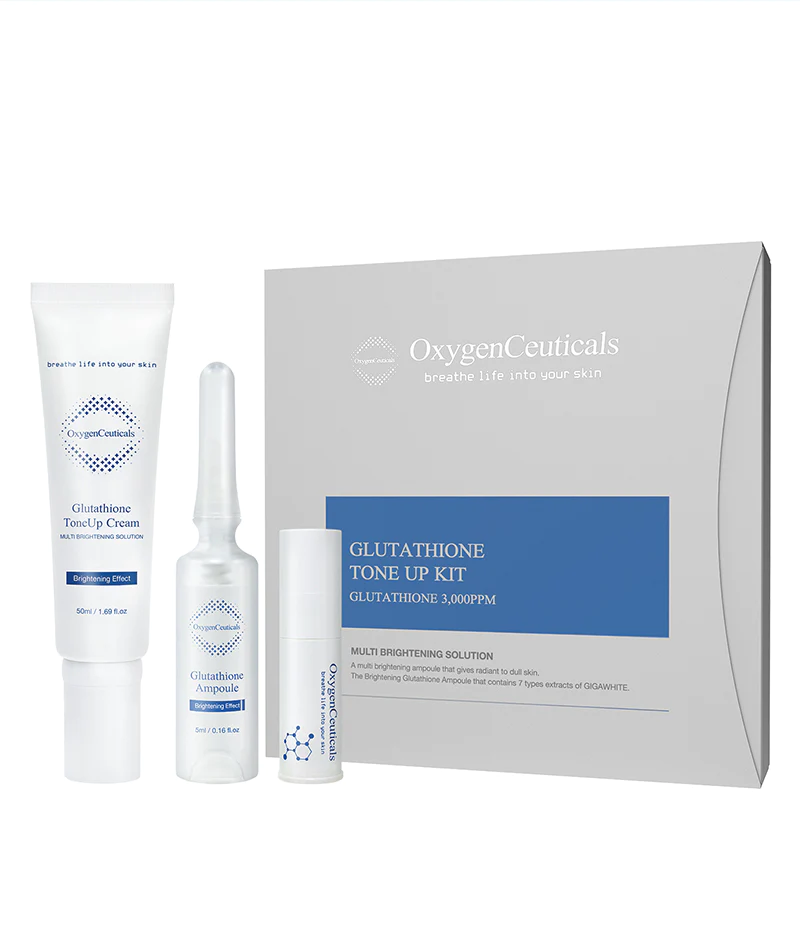 Осветляющий набор на основе глутатиона: Осветляющий крем + Трипептидная сыворотка в ампулах Glutathione ToneUp Kit Oxygen Ceuticals, 50ml + 5ml*2