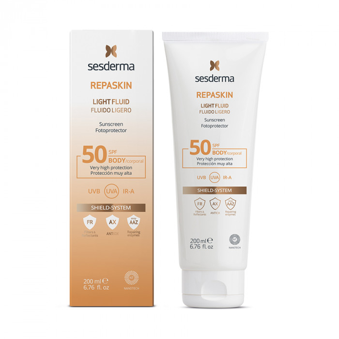 Флюид нежный солнцезащитный для тела СЗФ 50 REPASKIN LIGHT FLUID SESDERMA Body sunscreen SPF 50, 200 мл